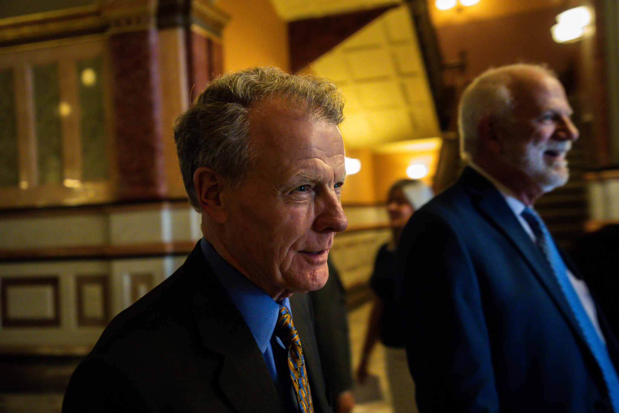 Speaker Michael Madigan arrives for the Illinois House Democratic caucus...