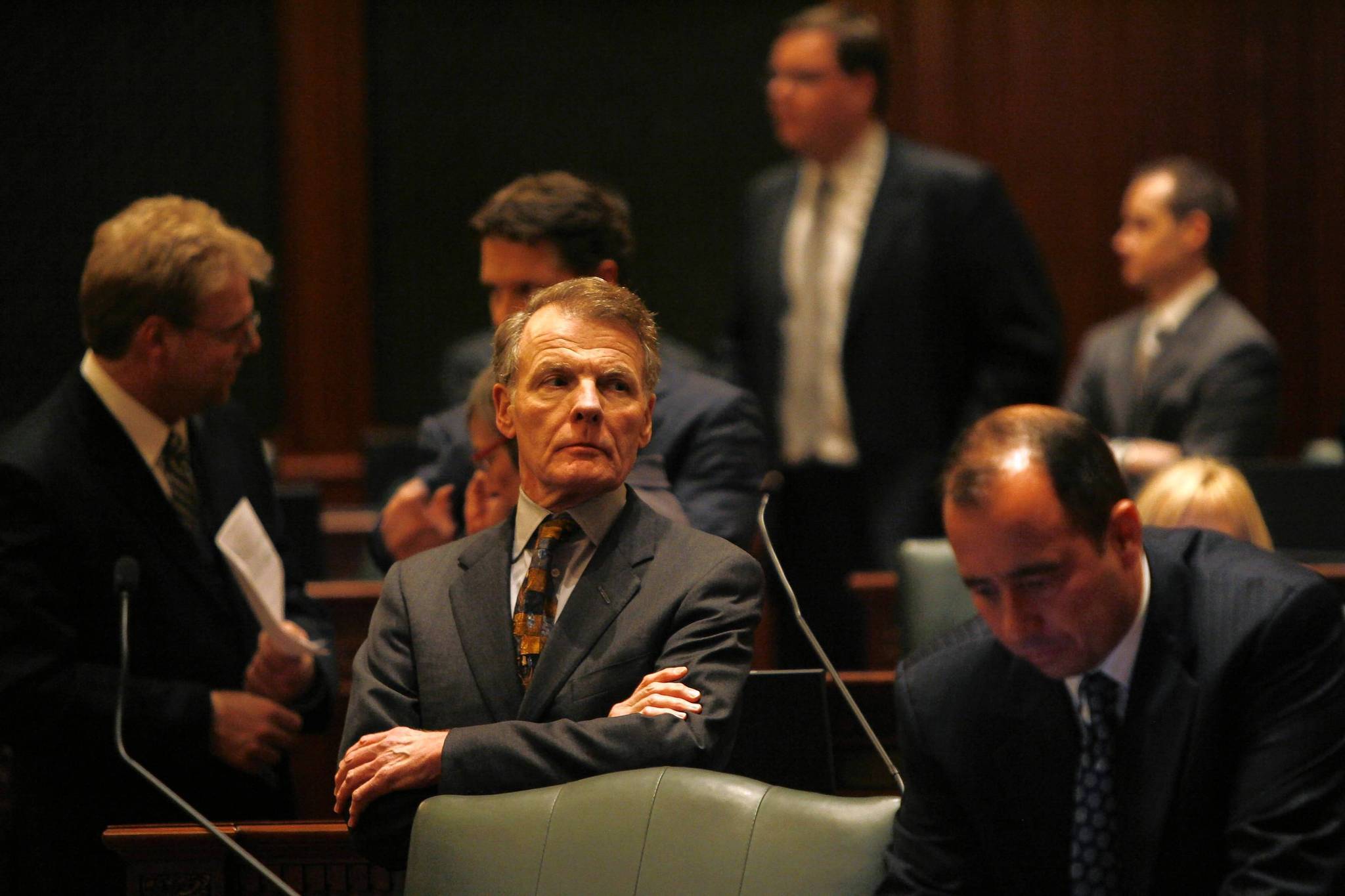 House Speaker Michael Madigan listens to the debate about Resolution...