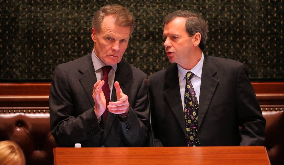 House Speaker Michael Madigan, left, and Senate President John Cullerton...