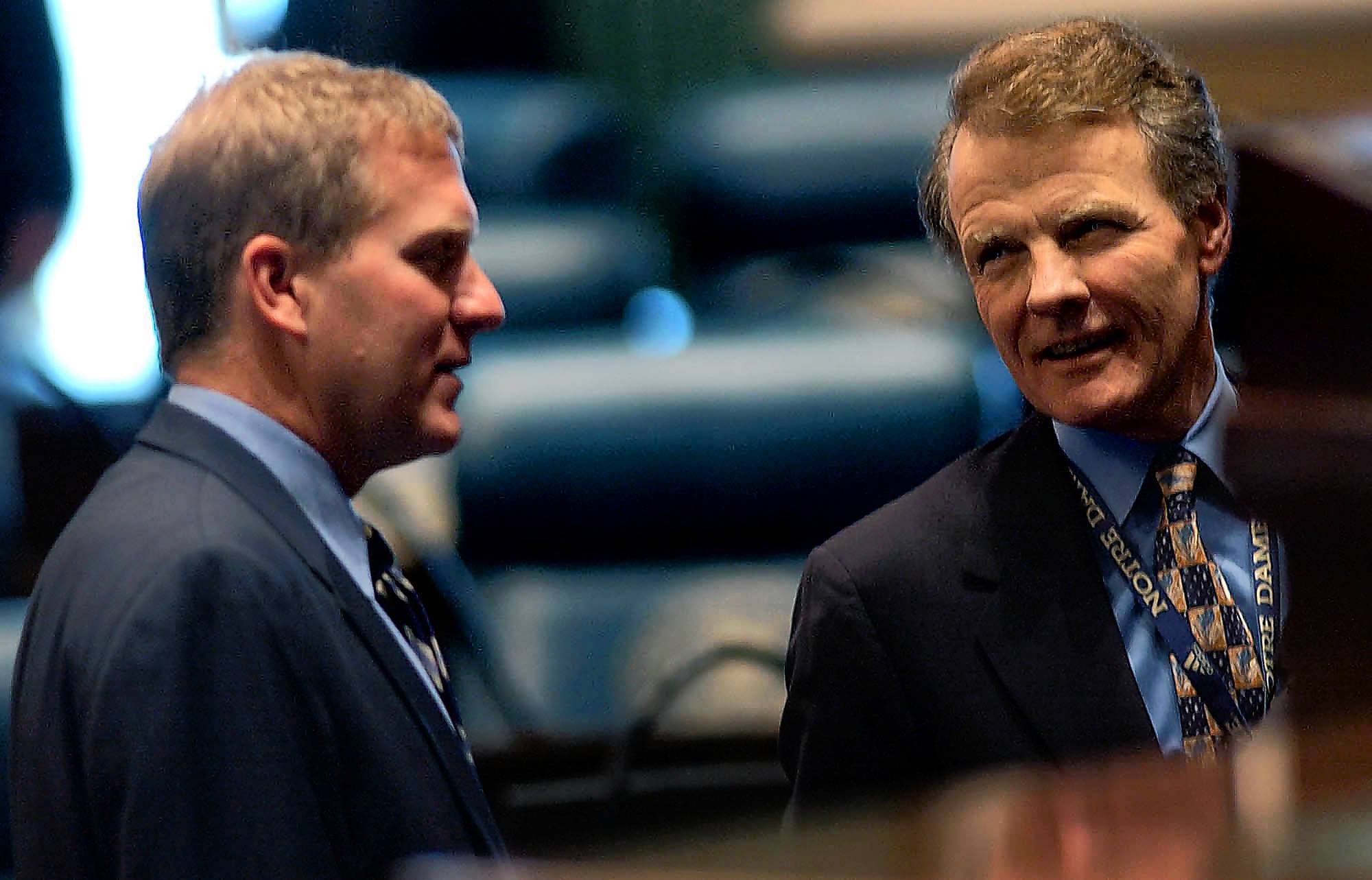 Newly elected House GOP Leader Tom Cross, left, and House...