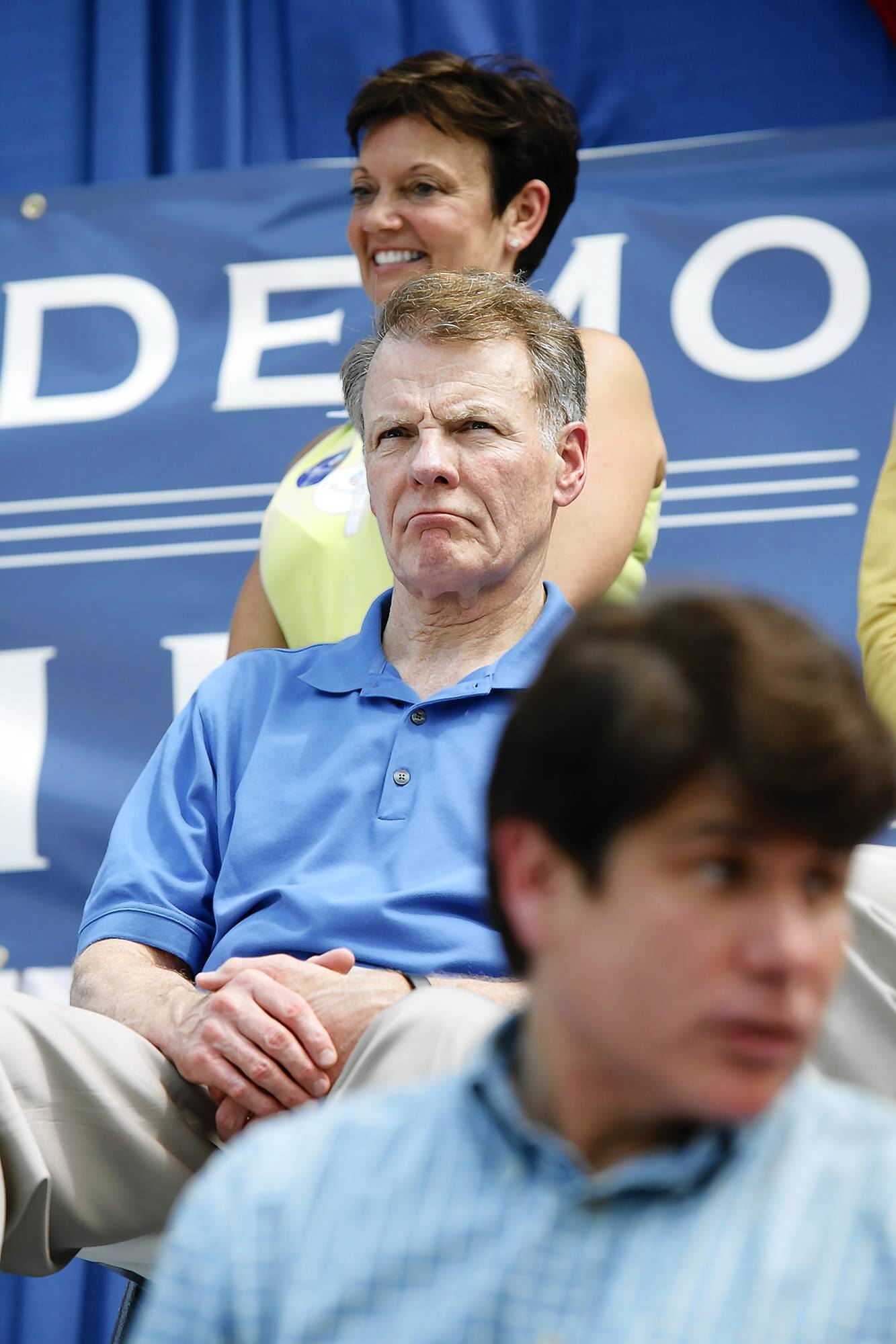 House Speaker Michael Madigan shares the stage with Gov. Rod...