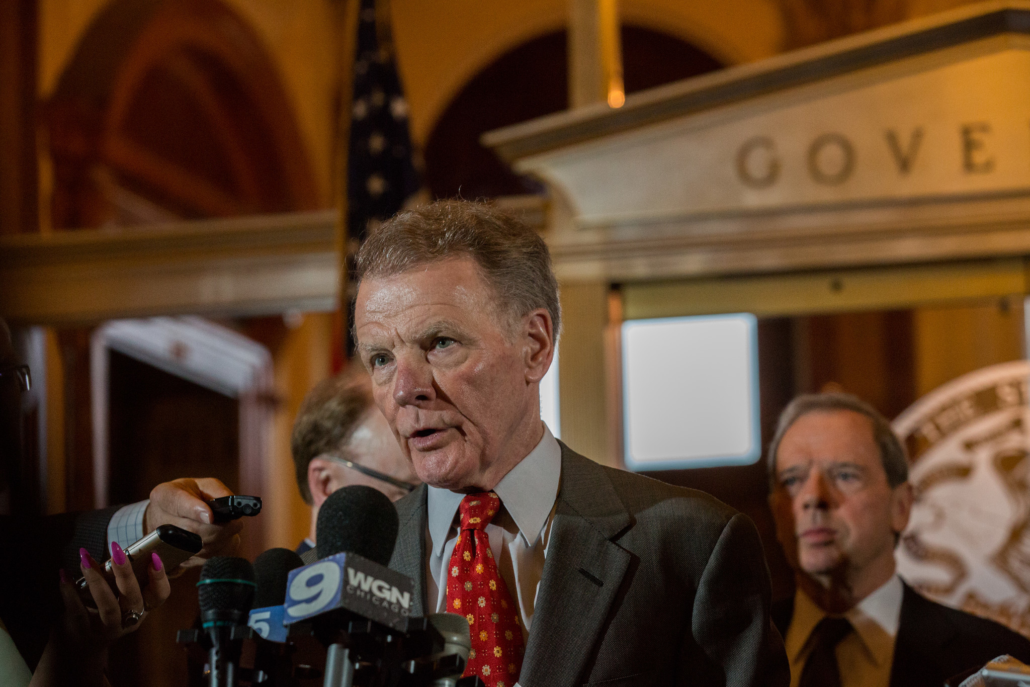 Senate President John Cullerton and House Speaker Michael Madigan talk...