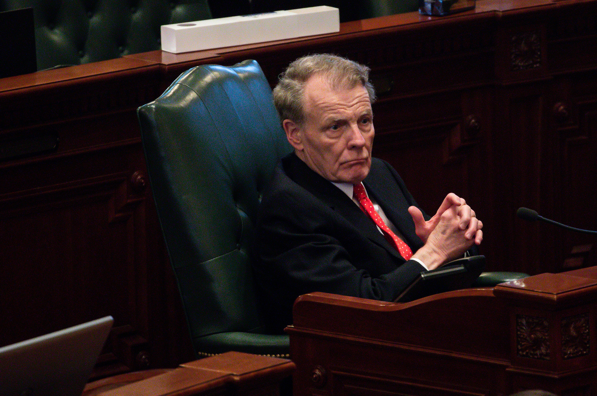 House Speaker Michael Madigan listens to a debate on the...