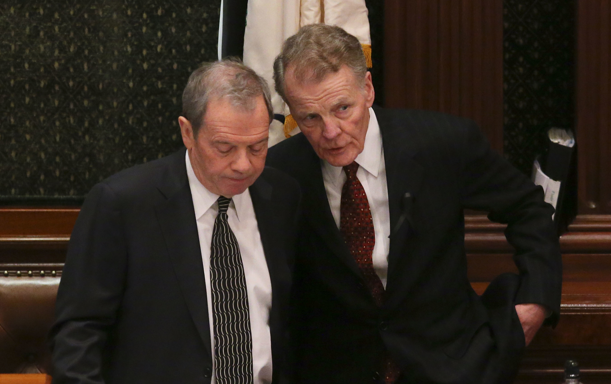 House Speaker Michael Madigan, right, chats with Senate President John...