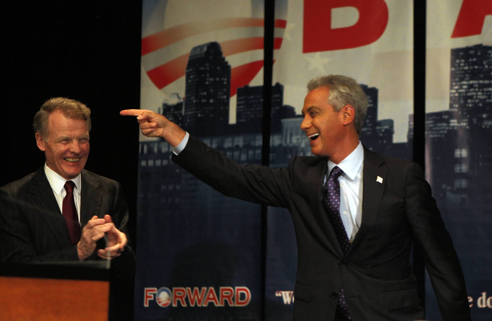 Chicago Mayor Rahm Emanuel is applauded by House Speaker Michael...